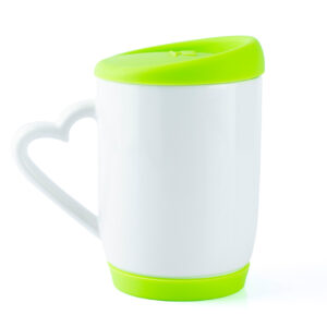 Mug Tapa Siliconada Verde Y Oreja En Corazon Caja X36 Und