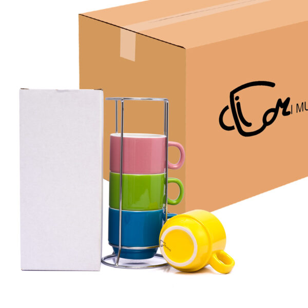 Mug Apilable X4 Colores Pastel Caja X12 Sets