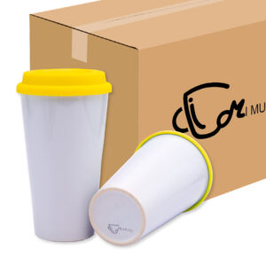 Mug Cónico Con Tapa En Silicona Amarillo Caja X36 Und