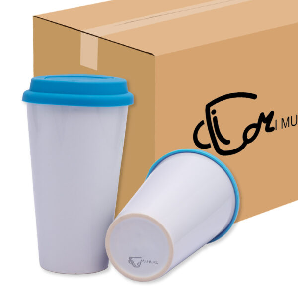 Mug Cónico Con Tapa En Silicona Azul Claro Caja X36 Und