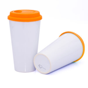 Mug Cónico Con Tapa En Silicona Naranja