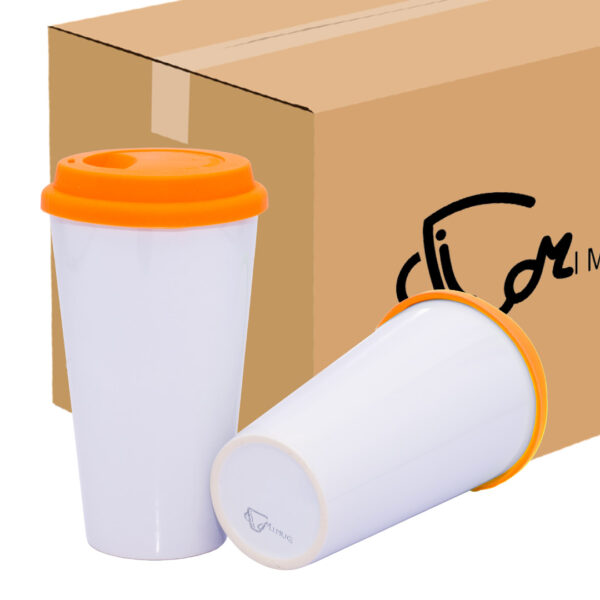 Mug Cónico Con Tapa En Silicona Naranja Caja X36 Und