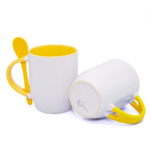 Mug Semicónico Con Cuchara Amarillo