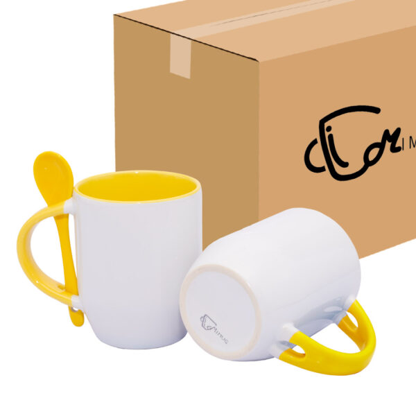 Mug Semicónico Con Cuchara Amarillo Caja X36 Und