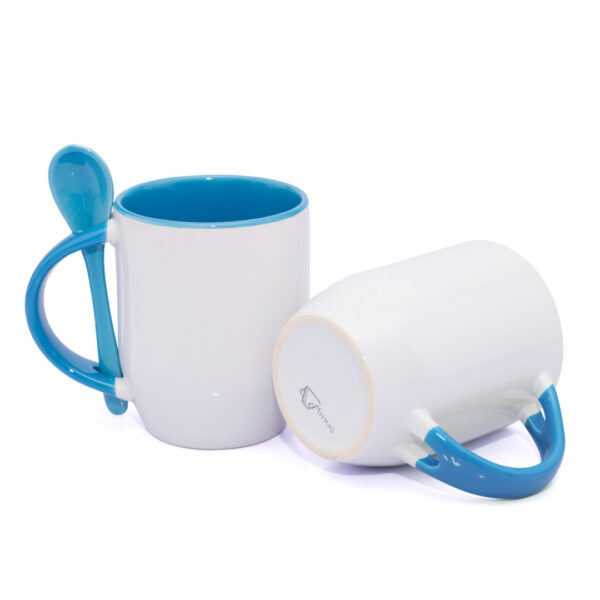 Mug Semicónico Con Cuchara Azul Claro