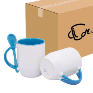 Mug Semicónico Con Cuchara Azul Claro Caja X36 Und