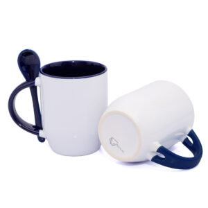 Mug Semicónico Con Cuchara Azul Oscuro