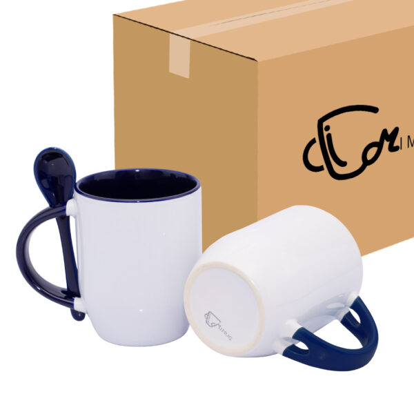 Mug Semicónico Con Cuchara Azul Oscuro Caja X36 Und