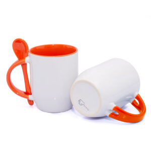 Mug Semicónico Con Cuchara Naranja