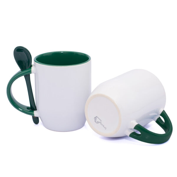 Mug Semicónico Con Cuchara Verde Oscuro