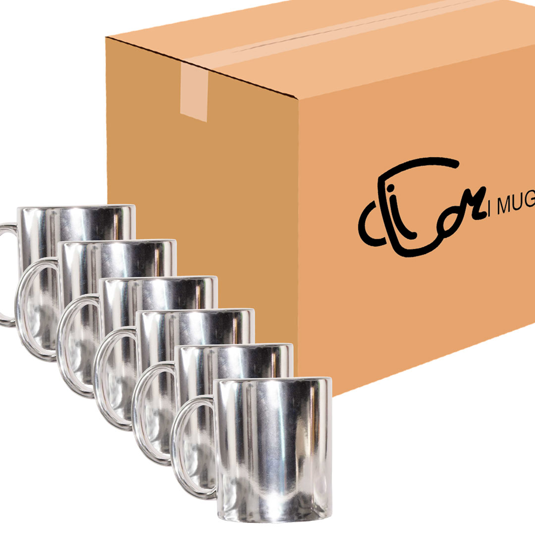 Mug Espejo Metalizado Plateado 11 oz para Sublimación Caja x36 Und