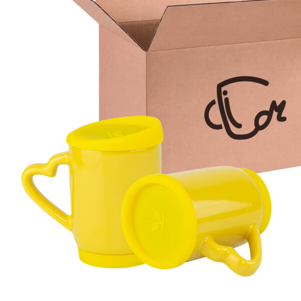 Mug Con Tapa De Silicona Y Oreja De Corazón 11 Oz Amarillo Caja X36 Und