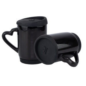 Mug Con Tapa De Silicona Y Oreja De Corazón 11 Oz Negro
