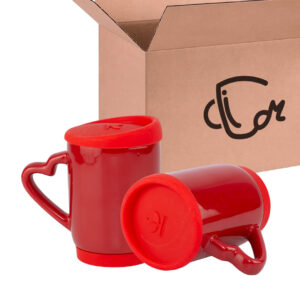 Mug Con Tapa De Silicona Y Oreja De Corazón 11 Oz Rojo Caja X36 Und