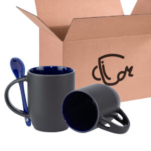 Mug Semicónico Mágico Con Cuchara Y Color Interno – 11 Oz Azul Oscuro Caja X36 Und