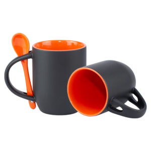 Mug Semicónico Mágico Con Cuchara Y Color Interno – 11 Oz Naranja