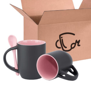 Mug Semicónico Mágico Con Cuchara Y Color Interno – 11 Oz Rosa Claro Caja X36 Und
