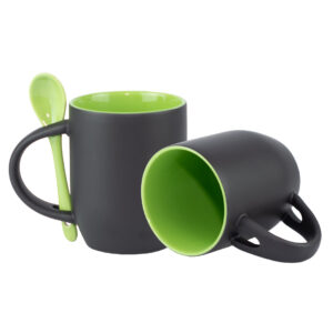 Mug Semicónico Mágico Con Cuchara Y Color Interno – 11 Oz Verde Claro