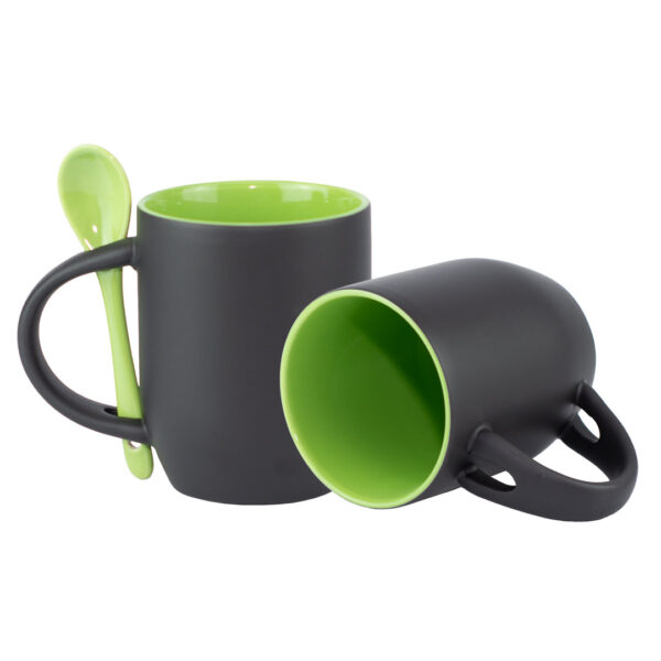 Mug Semicónico Mágico Con Cuchara Y Color Interno – 11 Oz Verde Claro