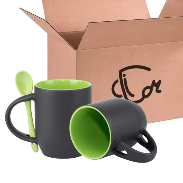 Mug Semicónico Mágico Con Cuchara Y Color Interno – 11 Oz Verde Claro Caja X36 Und
