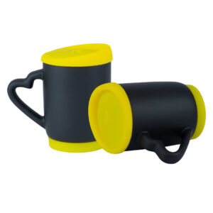 Mug Mágico Con Tapa De Silicona Y Oreja De Corazón - 11 Oz Amarillo