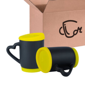 Mug Mágico Con Tapa De Silicona Y Oreja De Corazón - 11 Oz Amarillo Caja X36 Und