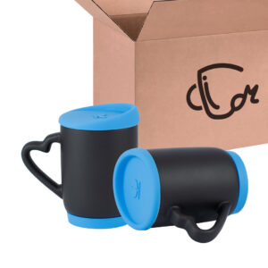 Mug Mágico Con Tapa De Silicona Y Oreja De Corazón - 11 Oz Azul Claro Caja X36 Und
