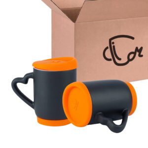 Mug Mágico Con Tapa De Silicona Y Oreja De Corazón - 11 Oz Naranja Caja X36 Und