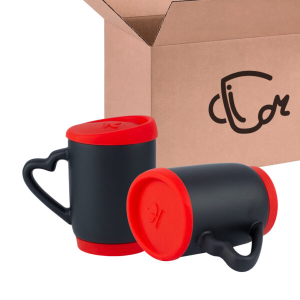 Mug Mágico Con Tapa De Silicona Y Oreja De Corazón - 11 Oz Rojo Caja X36 Und