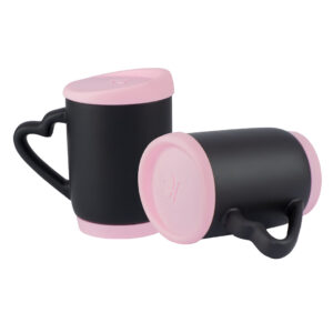 Mug Mágico Con Tapa De Silicona Y Oreja De Corazón - 11 Oz Rosa Claro
