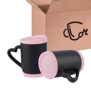 Mug Mágico Con Tapa De Silicona Y Oreja De Corazón - 11 Oz Rosa Claro Caja X36 Und