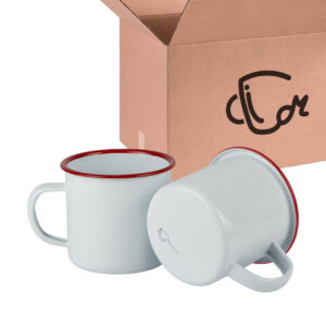 Mug Peltre Blanco Borde Rojo Caja X36 Und
