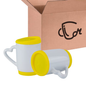Mug Blanco Con Tapa De Silicona Y Oreja De Corazón - 11 Oz Amarillo Caja X36 Und