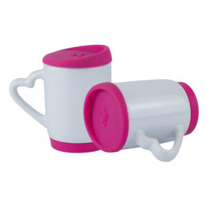 Mug Blanco Con Tapa De Silicona Y Oreja De Corazón - 11 Oz Fucsia