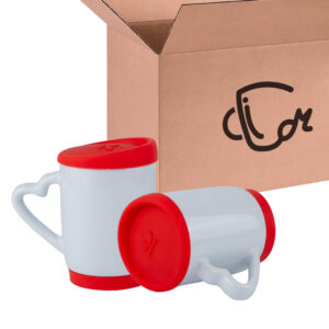 Mug Blanco Con Tapa De Silicona Y Oreja De Corazón - 11 Oz Rojo Caja X36 Und