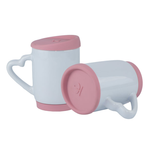 Mug Blanco Con Tapa De Silicona Y Oreja De Corazón - 11 Oz Palo de Rosa