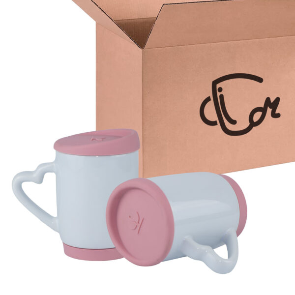 Mug Blanco Con Tapa De Silicona Y Oreja De Corazón - 11 Oz Palo de Rosa Caja X36 Und