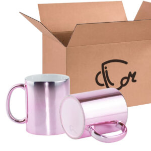 Mug Espejo Metalizado Rosado 11 oz para Sublimación Caja X36 unidades